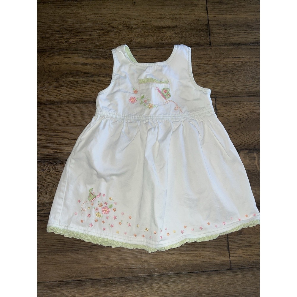 VTG Y2K Faded Glory Girls SZ 3T  White Denim Jean Embroidered Dress